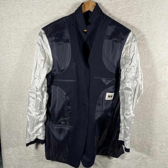 Joseph Abboud 100% Wool Reda Super 110's Sport Coat Blazer Blue 40L Textured - Picture 9 of 13